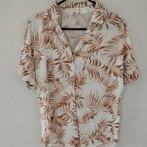 Eden & Olivia White and Brown Leaf Print Blouse